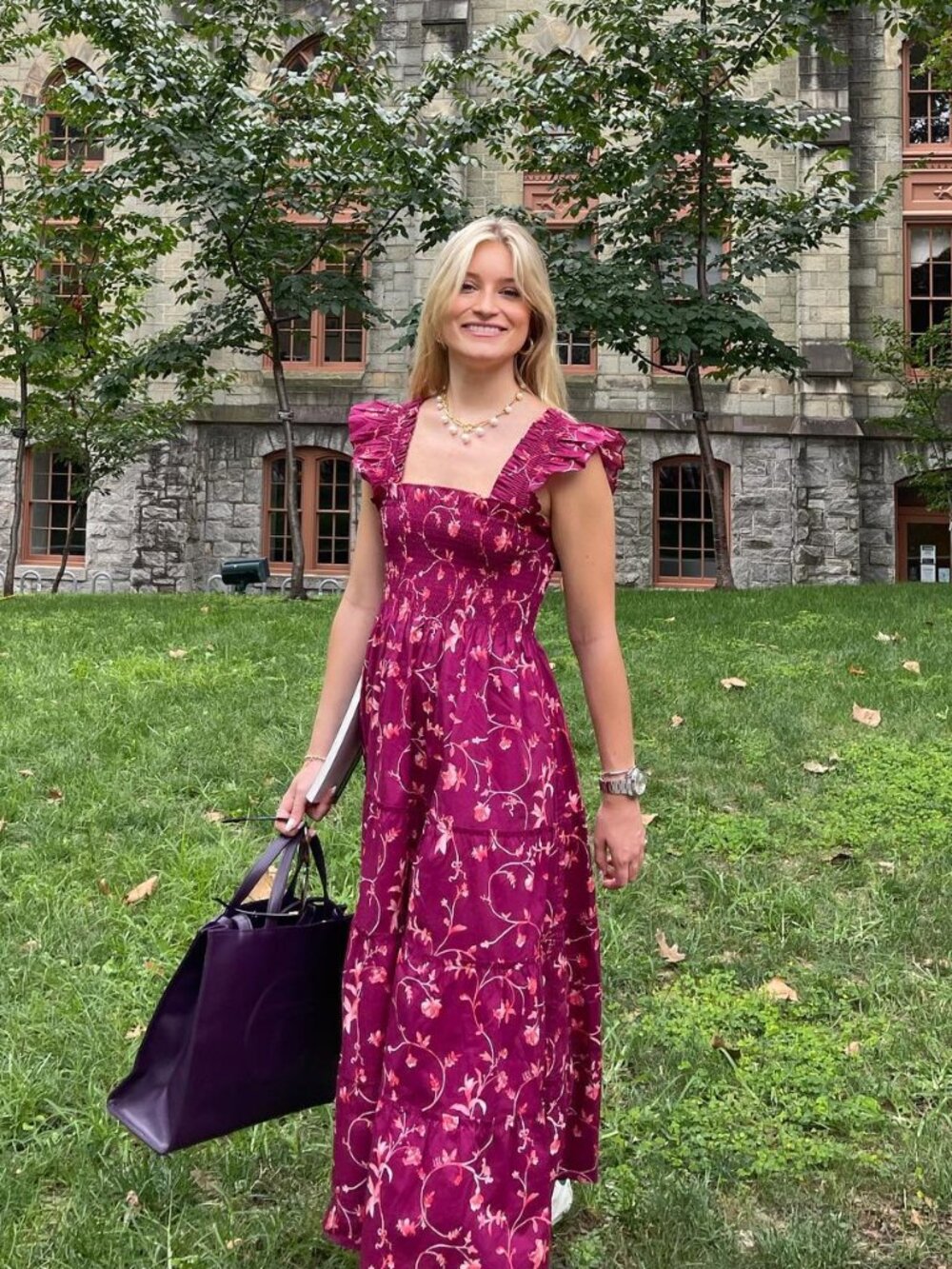 Hill House The Ellie Nap Dress in Burgundy Botanical Size XS